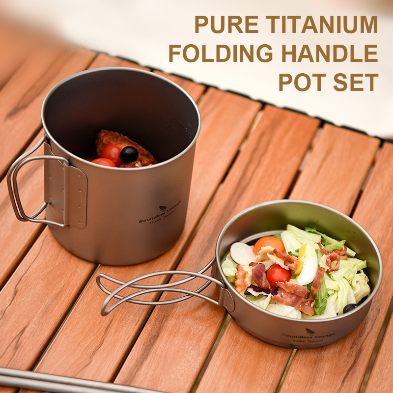 Camping Lightweight Cooking Pot - مجموعة أوعية بمقبض قابل للطي من