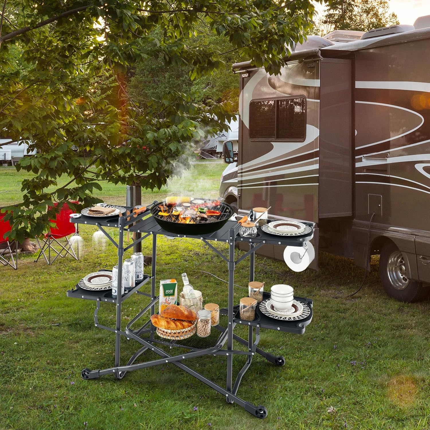 طاولة طهي محمولة للتخييم مع سط - مراجعة Camping Cooking Top وسعره